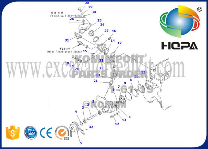 6136-62-1100 6136-62-1200 Pompa Air Komatsu PC200-3 Engine 6D105